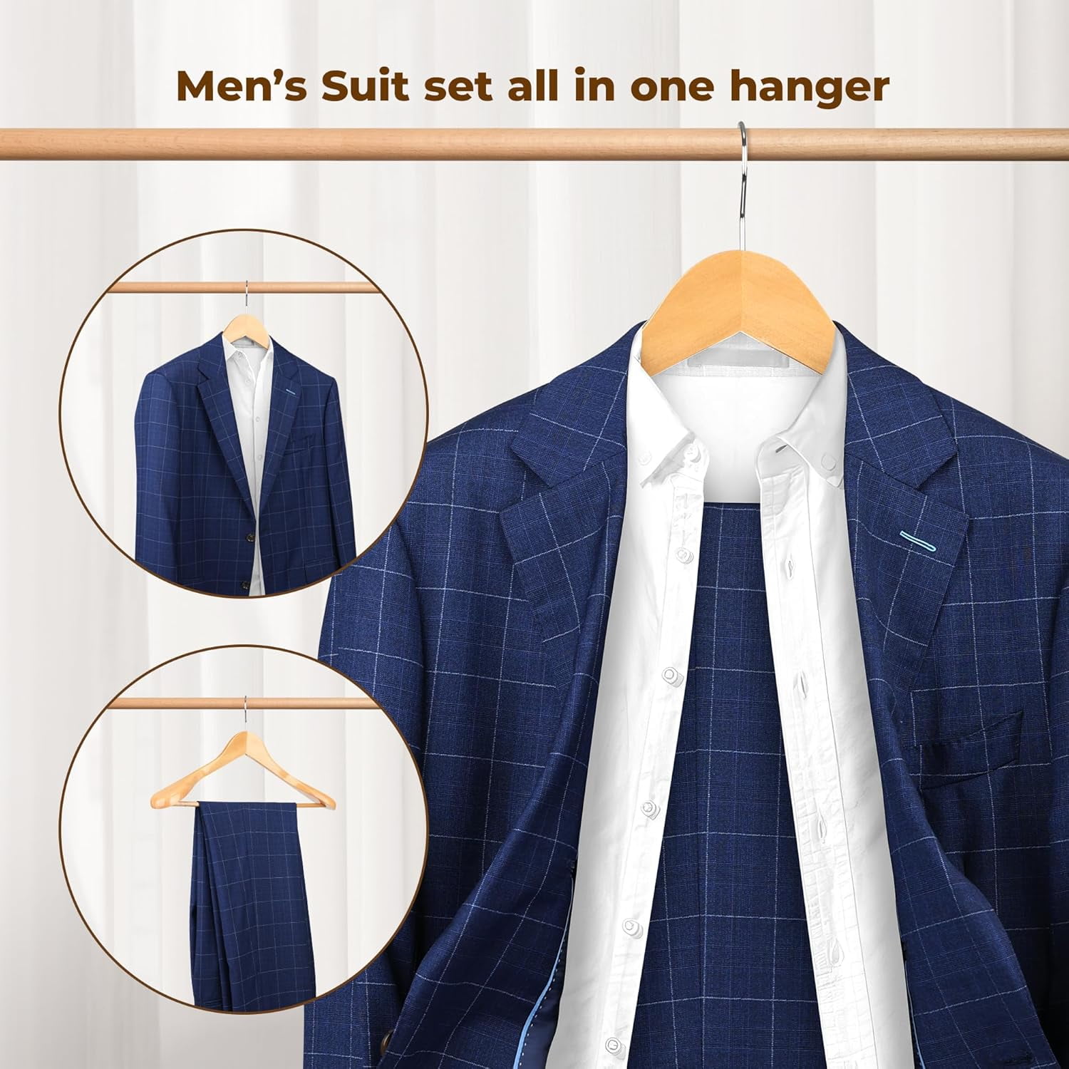 Coat Hanger 8-Pack,  Wood Hangers Trouser Hangers Extra Wide Shoulder Wooden Hangers for Heavy Coat, Sweater, Skirt, Suit, Pants, Retro Finish