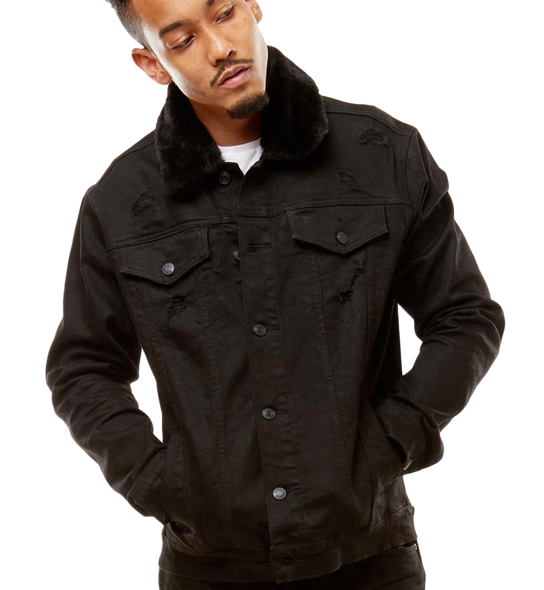 Smoke Rise Men's Denim Jacket With Detachable Faux Fur Collar - Walmart ...