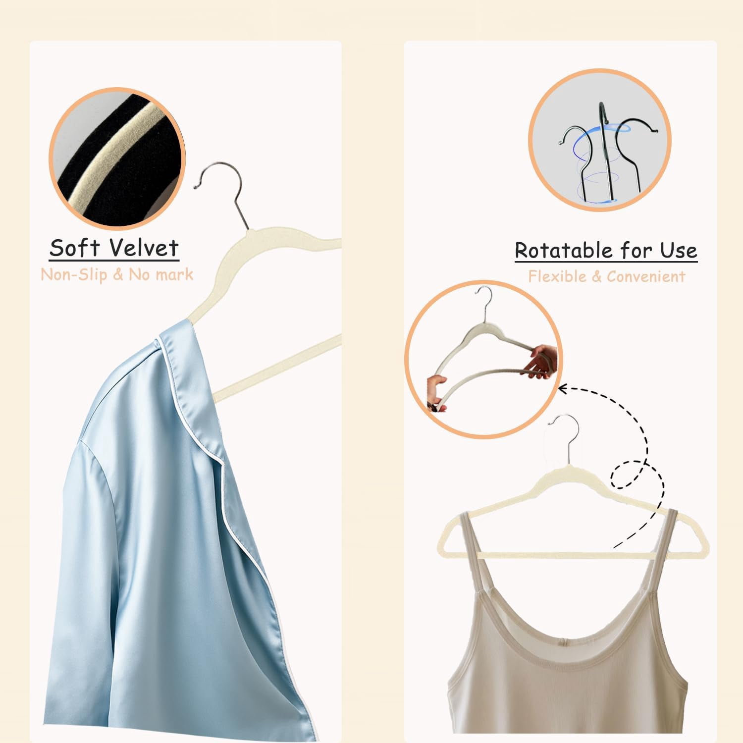 URBY 24pcs Extra Wide Velvet Hangers 21 Inch for Plus Size Clothes, Ivory