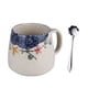 thumbnail image 1 of Taza Taza de leche de cerámica con tapa y cuchara, taza de café con tapa, taza de capuchino de cerámica gruesa 400 ml, taza japonesa taza de agua pintada a mano bajo vidriado taza de desayuno grande, 1 of 6