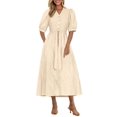 thumbnail image 1 of Vestido midi PRETTYGARDEN para mujer, verano 2025, cuello en V con bolsillos, 1 of 6