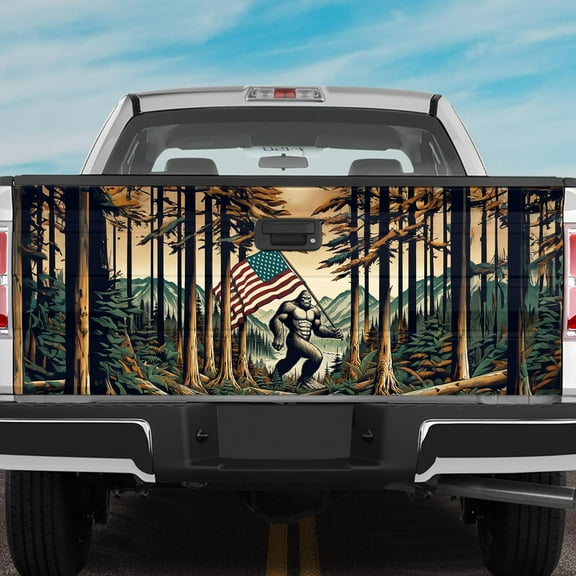 Lotusprinthandmade US Flag Bigfoot Mountain Camping Truck Tailgate Decal Sticker Wrap 24"x58"