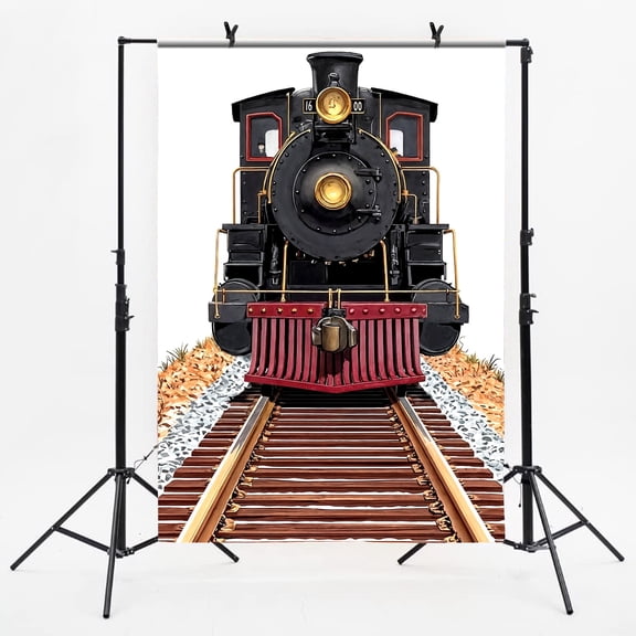 Train Railroad Track Backdrop,Retro Steam Train Aisle Photography Background for Western Adventure Theme Gathering Birthday Baby Shower Party Halloween Christams Party Decorations-5x7FT