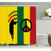 Rasta Shower Curtain, Iconic Barret Reggae Jamaican Music Culture with Peace Symbol and Borders, Fabric Bathroom Set with Hooks, 69W X 84L Inches Extra Long, Red Marigold and Green, by Ambesonne