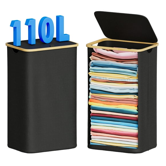 Tooloton Panier à Linge Grand 110 L, Pliable, en Tissu, Noir