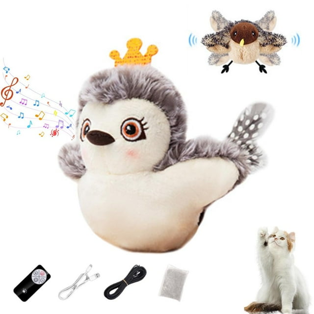 POINTERTECK Jouet pour Chat en Forme d'Oiseau Rechargeable Jouet Interactif pour Chat avec Son Jouet en Peluche Réaliste et Créatif avec Télécommande pour Chats Exercice Intérieur Amusant