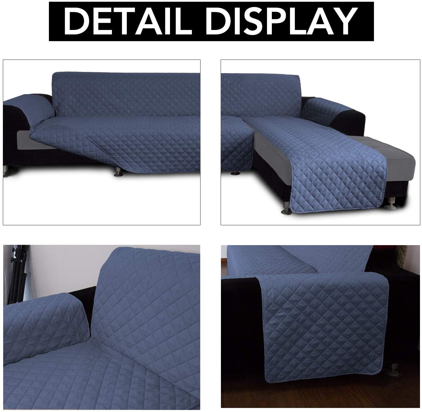 Wehilion Sofa Slipcover L Shape Sofa Cover Sectional Couch Cover Chaise Lounge Cover Reversible Sofa Cover Furniture Protector Cover for Pets Kids Children Dog Cat (Large, Light Blue/Light Blue)