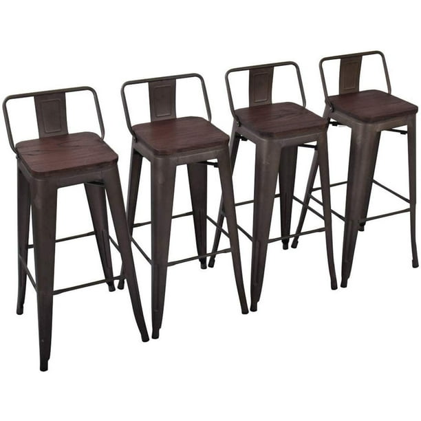 Andeworld 30" Metal Bar Stools Set of 4 Counter Height Stools with Wood