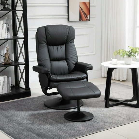 HOMCOM Swivel Recliner with Ottoman Reclining Chair and Footrest, Black