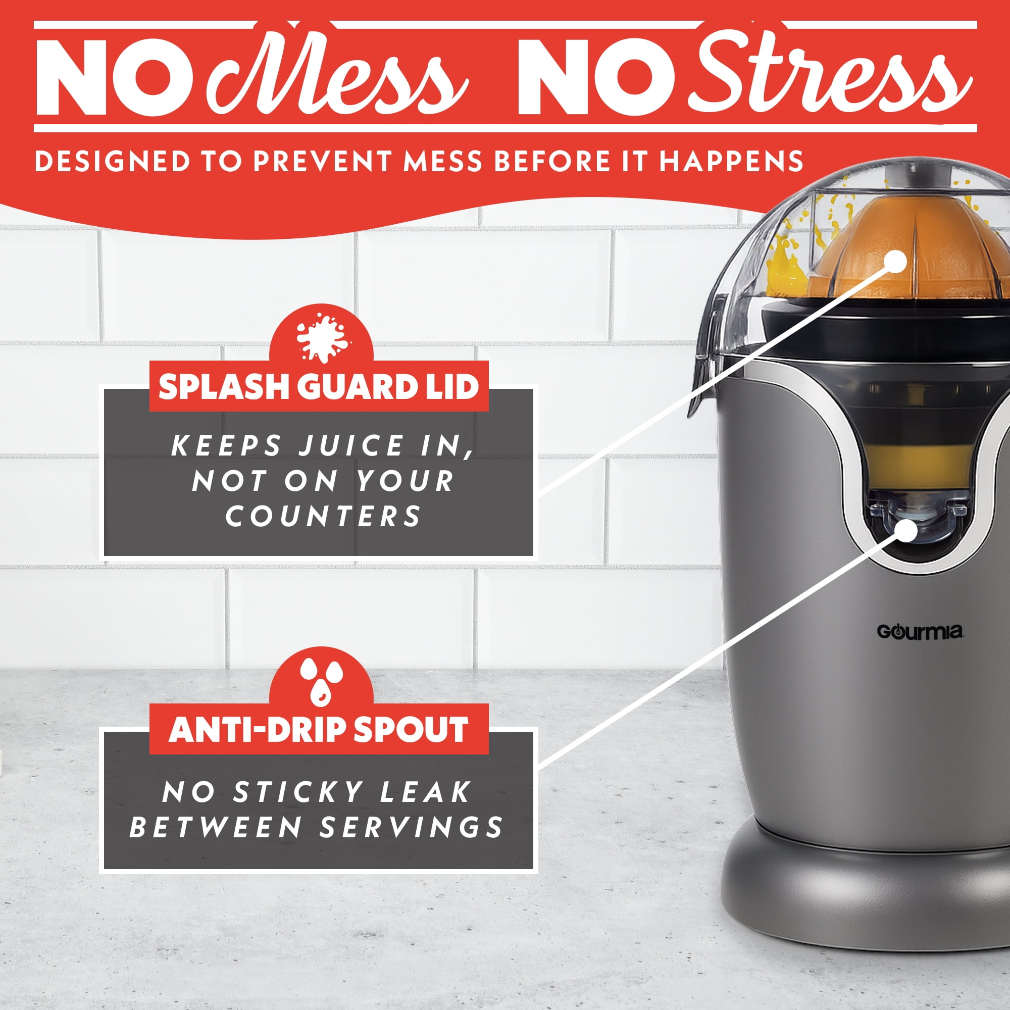 Gourmia Automatic Electric Citrus Juicer, Hands-Free, One-Touch, Universal Cone
