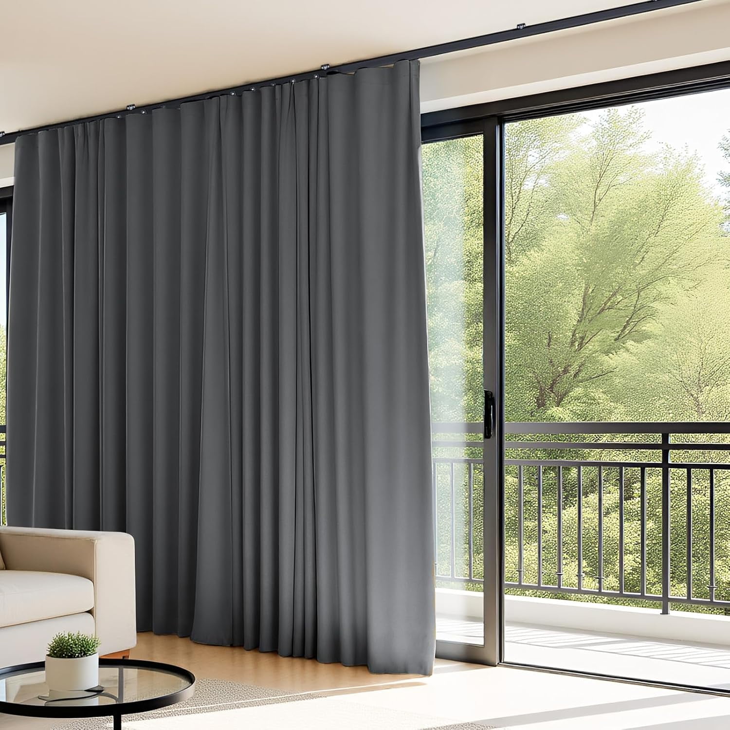 Room Divider Curtains Flexible Ceiling Tracks set Curtain track Ceiling Mount Blackout Curtain for Living Room Bedroom Ceiling Curtain Rod Privacy Dividers Panels W150 x H108 Grey Drape & Black rail