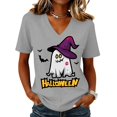 thumbnail image 3 of Halloween Costumes for Women V Neck Fall Funny Halloween Ghost Bat Short Sleeve T-Shirt Autumn Holiday Loose Fit Tee Tops Gray XL, 3 of 5