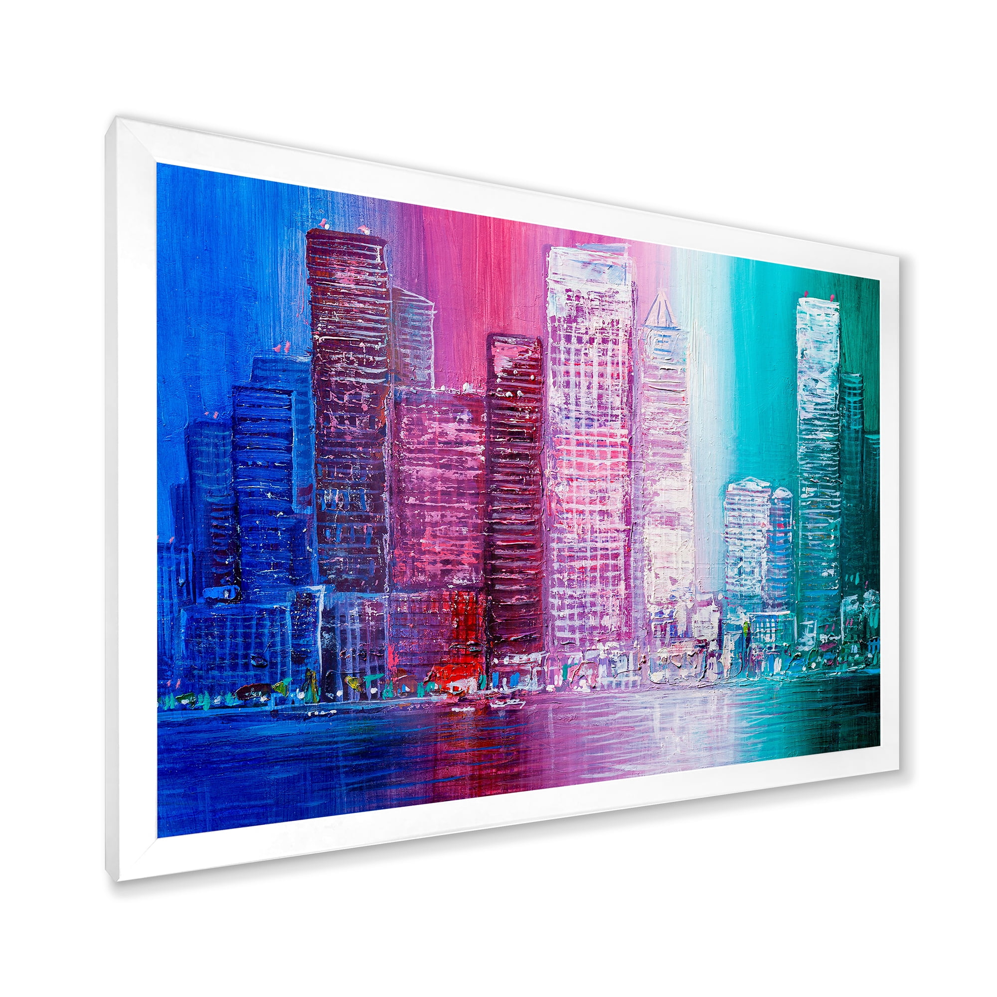 Designart 'Abstract Style Cityscape Panorama Skyscrapers II' Modern Framed Art Print