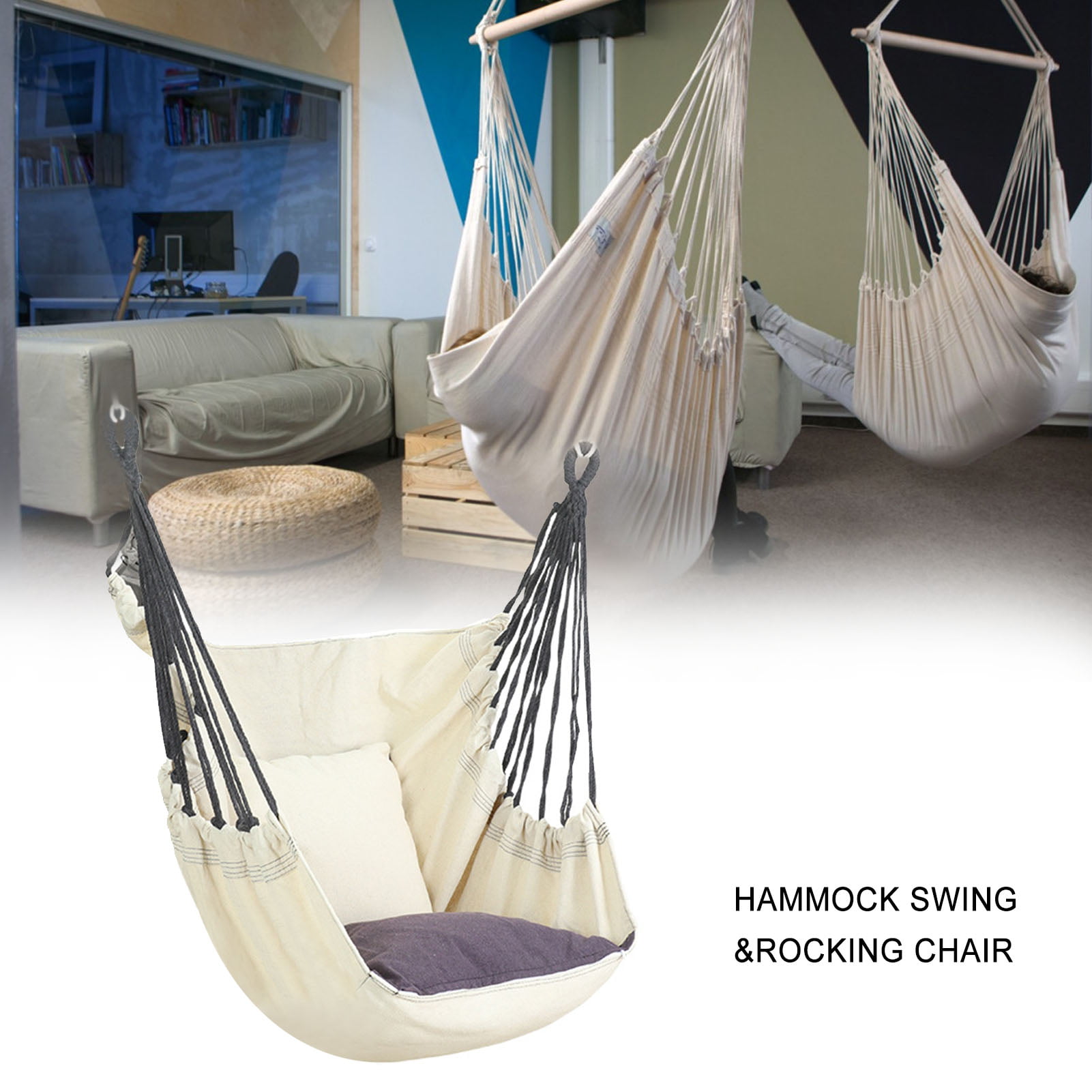 Details about   Canvas Fabric Camping Hammock Cotton Rope Hanging Swing Double Size Available 