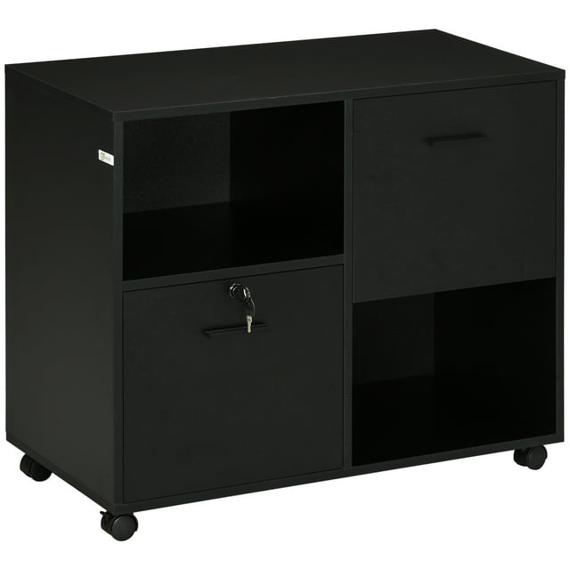 CoSoTower Mobile Printer Stand, Lateral File Cabinet with Lock, Filing Cabinet with Hanging Bars for Letter, A4 Size, Black