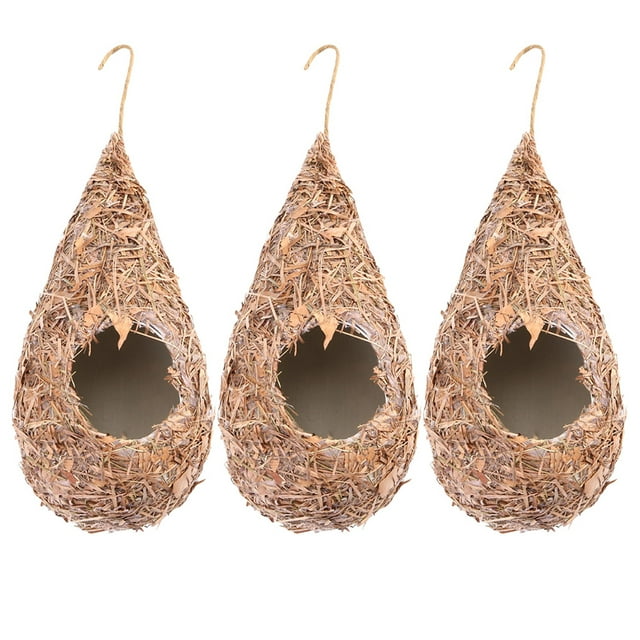 NUOLUX 3 Pcs Straw Woven Bird House Garden Hanging Bird Nest Outdoor