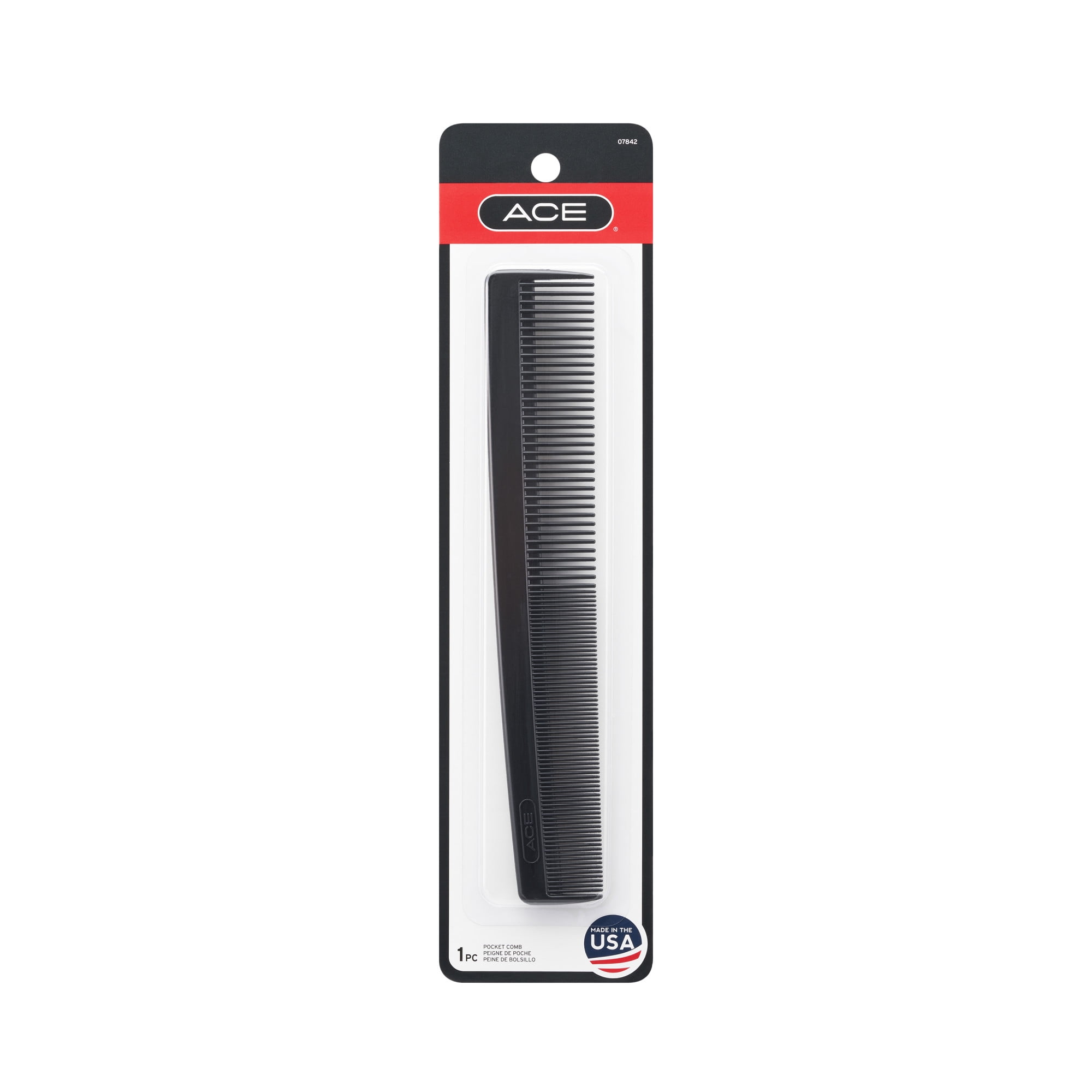 ACE Hair Comb, 7-Inch Fine Tooth Comb, Black, 1 Ct