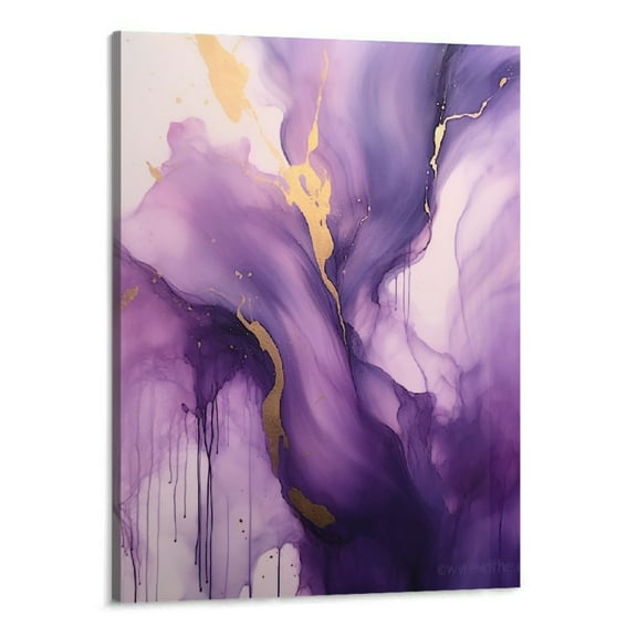 PRATYUS  Abstract Canvas Prints Wall Art Purple and Gold Abstract Bathroom Pictures for Living Room Bedroom Decor Framed (16x20 Inch)