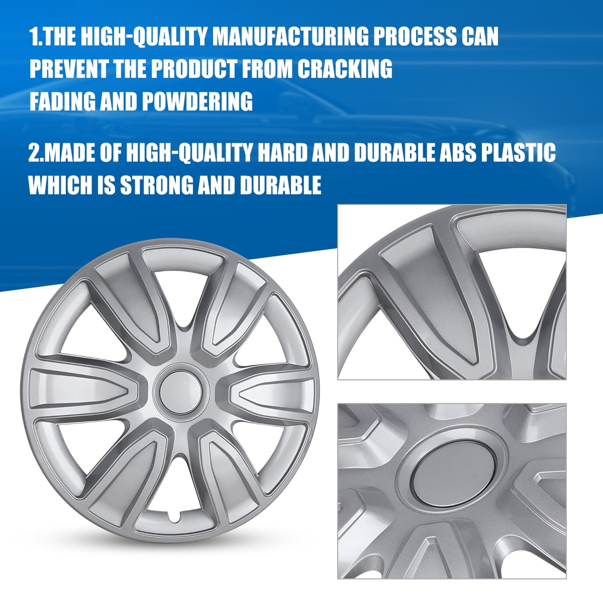4Pcs/set 15 Inch Universal Wheel Rims Cover Hubcaps Snap On Car Truck SUV Wheel Covers ABS+PC Material （15-Inch, Lacquer)