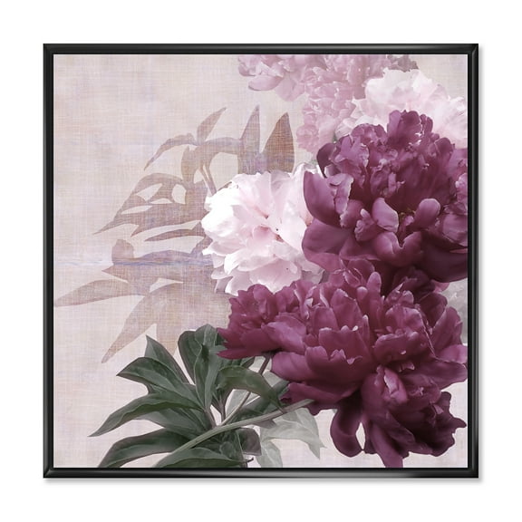 Designart 'Ancient Pink and Purple Flowers I' Traditional Framed Canvas Wall Art Print