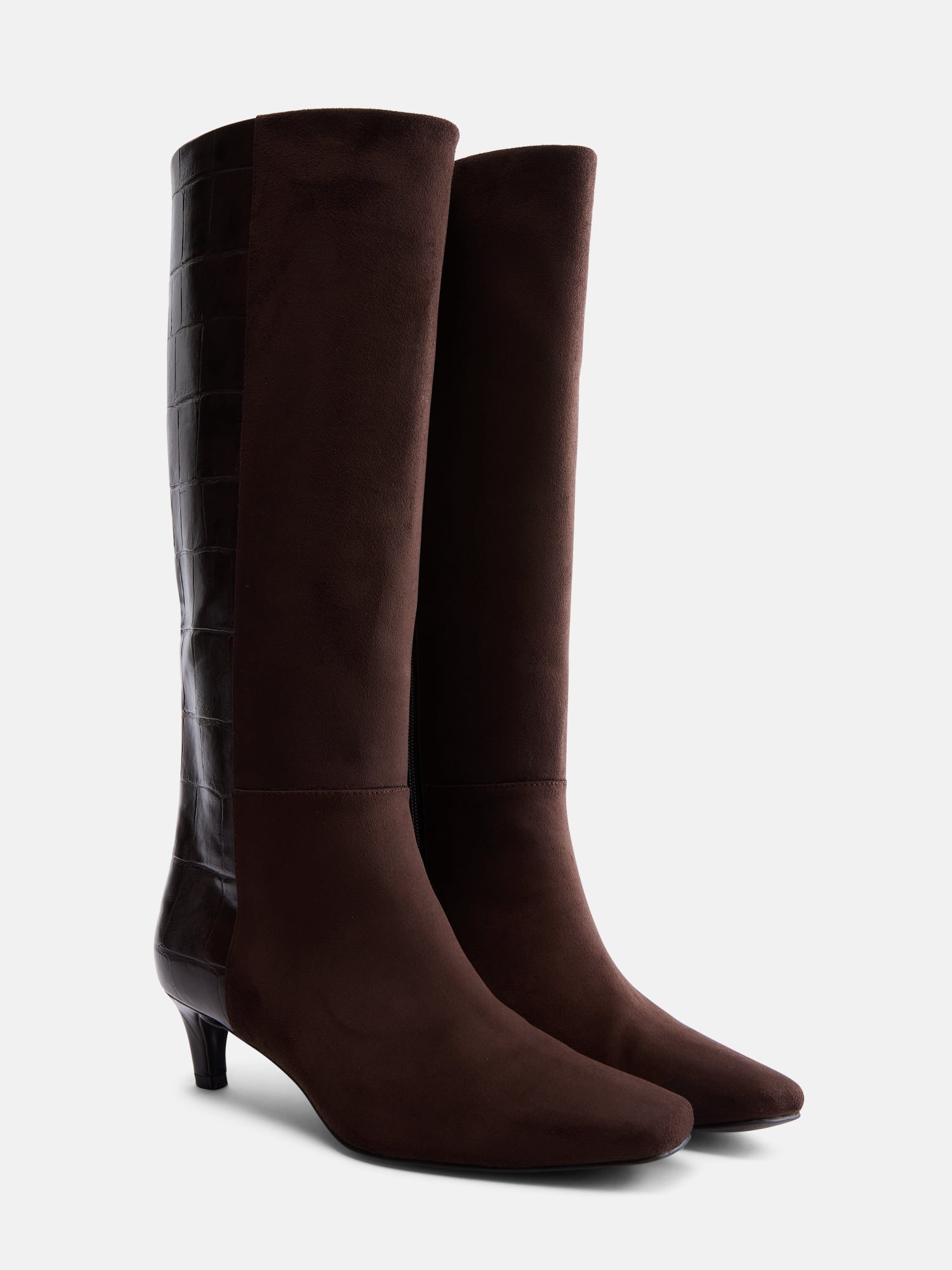 Scoop Women’s Two Tone Kitten Heel Knee High Boots, Wide Width Available