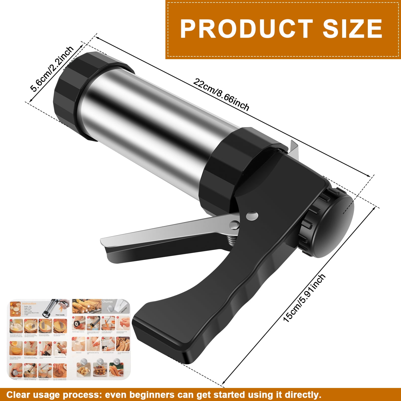 Tcwhniev Churrera Churro Maker Machine Stainless Steel Churro Maker Kit with 3 Different Tips Piping Nozzle Piping Bag Lightweight Hollow Churro Maker Tool for Making Churro
