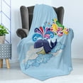 thumbnail image 4 of Whale Soft Flannel Fleece Throw Blanket, Cartoon Style Flying Happy Whale on the Clouds with Rainbow Clods on Its Head, Cozy Plush for Indoor and Outdoor Use, 50" x 60", Multicolor, by Ambesonne, 4 of 5