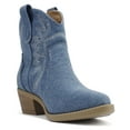 thumbnail image 4 of Soda Women Cowgirl Cowboy Western Stitched Ankle Boots Pointy Toe Short Low Stack Booties GESSO-S Blue Denim 6, 4 of 4