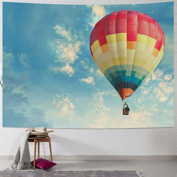 JRXY Blue Sky Tapestry, Picturesque of a Colorful Hot Air Balloon Flying Through , Wall Hanging Decor for Bedroom Living Room Dorm 40x30inch