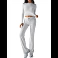 thumbnail image 3 of Conjunto de Chándal de Larga con Cuello Redondo y Pantalones Acampanados de Cintura Alta para Mujer. Flores Blancas y Grises S, 3 of 10