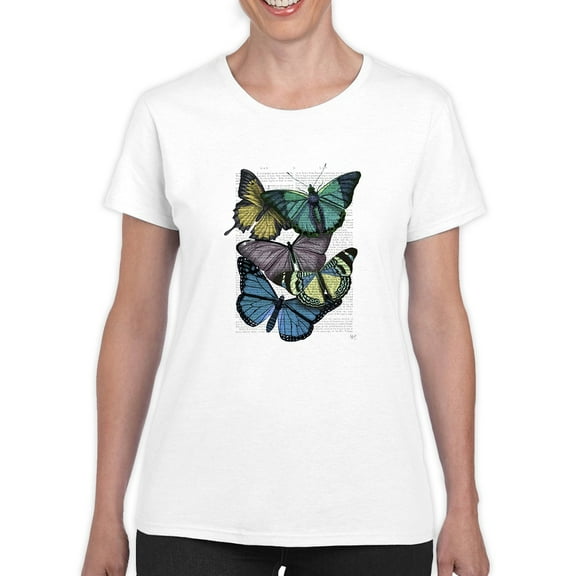 Butterflies On Paper Iv T-Shirt Women -Fab Funky Designs, Female 4X-Large