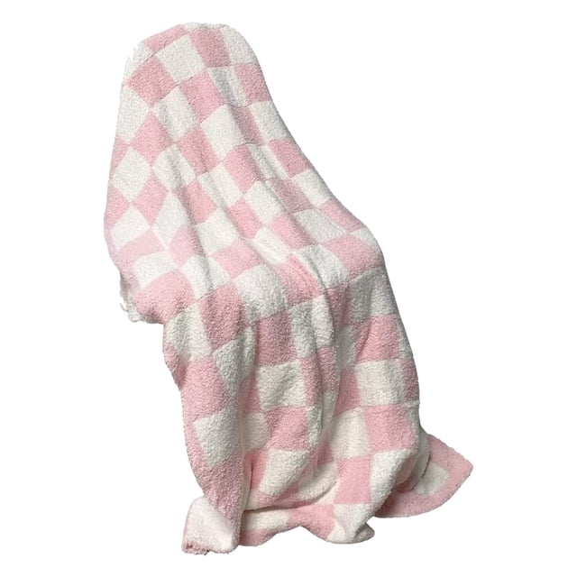 Mantas de Tiro Manta a Cuadros Peluda Manta de Tiro Decorativa a Cuadros - Manta de Forro SúPer Suave y Esponjosa Rosa