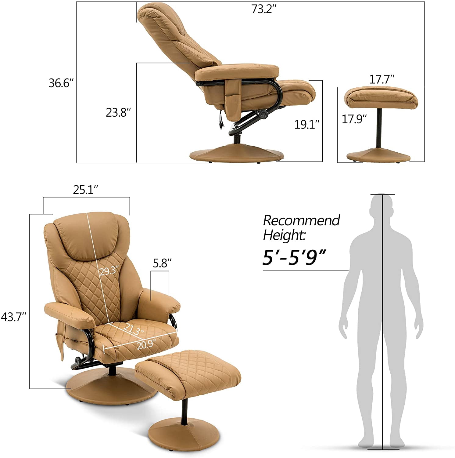 MCombo Massage Recliner Chair with Ottoman for Living Room, Swivel Recling Chair Faux Leather, 4901 (Brown)