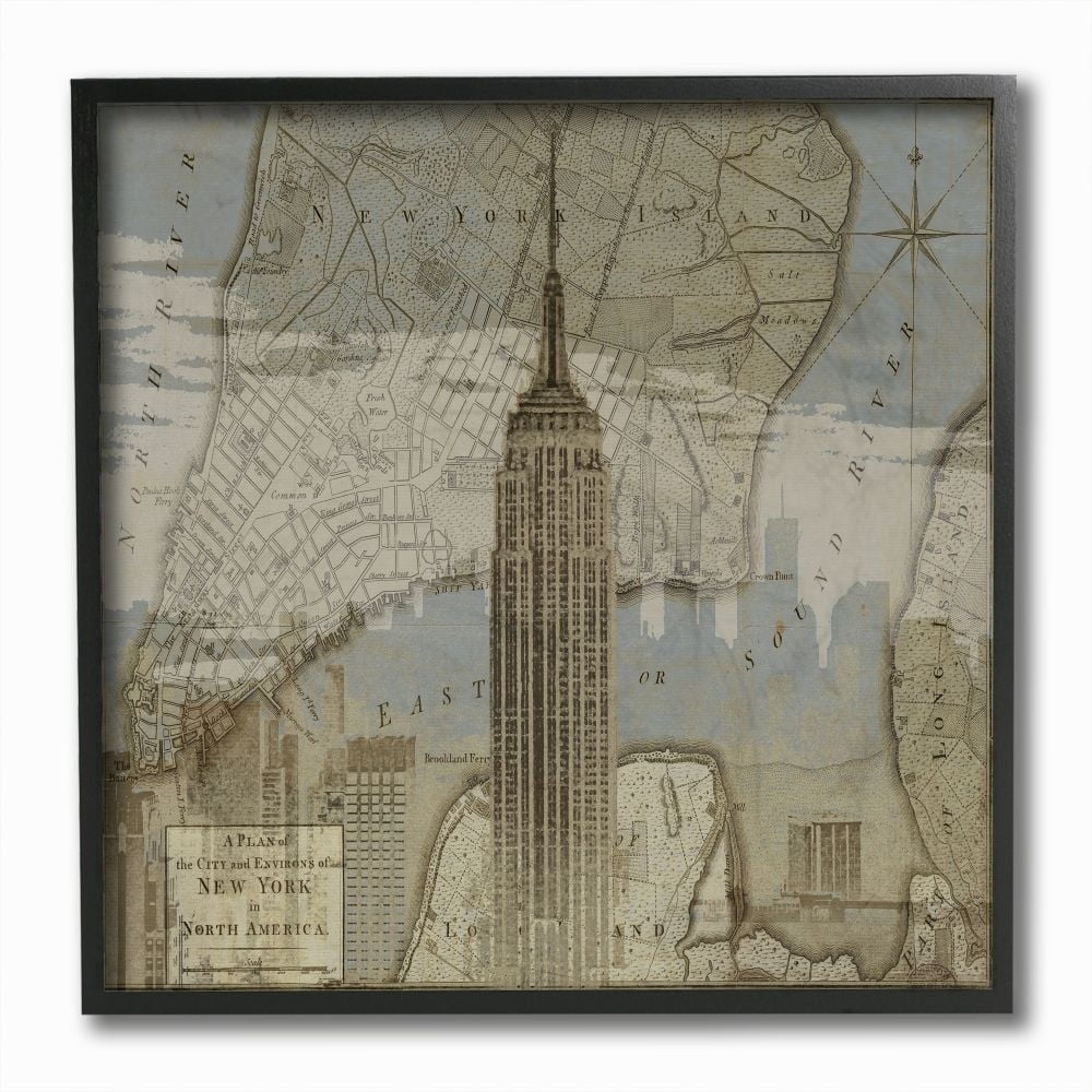 Stupell Industries New York City Vintage Map And Building Design Framed Wall Art by Dylan Matthews
