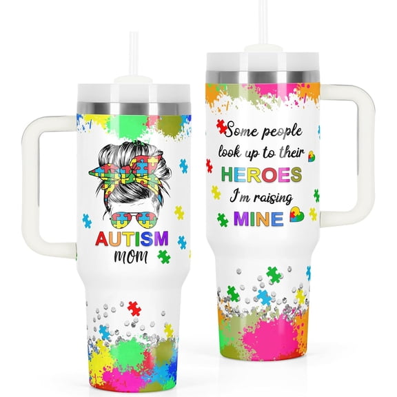 Autism Mom Gifts, Autism Awareness Tumbler, 40 Oz Tumbler with Handle for Autism Mom