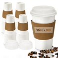 thumbnail image 1 of 16oz Disposable Coffee Cups with Lids and Sleeves &acirc;?? Set of 100 Disposable Cups for Hot and Cold Drinks &acirc;?? White Paper Cups with Lids and Covers, 1 of 7