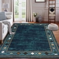 thumbnail image 6 of FairOnly Area Rug 5' x 7' Washable Rug for Living Room Bedroom Low Pile Area Rug Modern Bordered Rug, Teal, 6 of 7