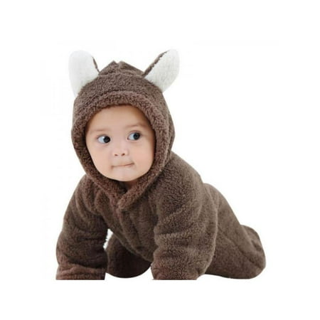 

Newborn Baby Infant Coral Fleece Hooded Romper Jumpsuit Boy Girl Winter Warm Bodysuit Outfits Clothes