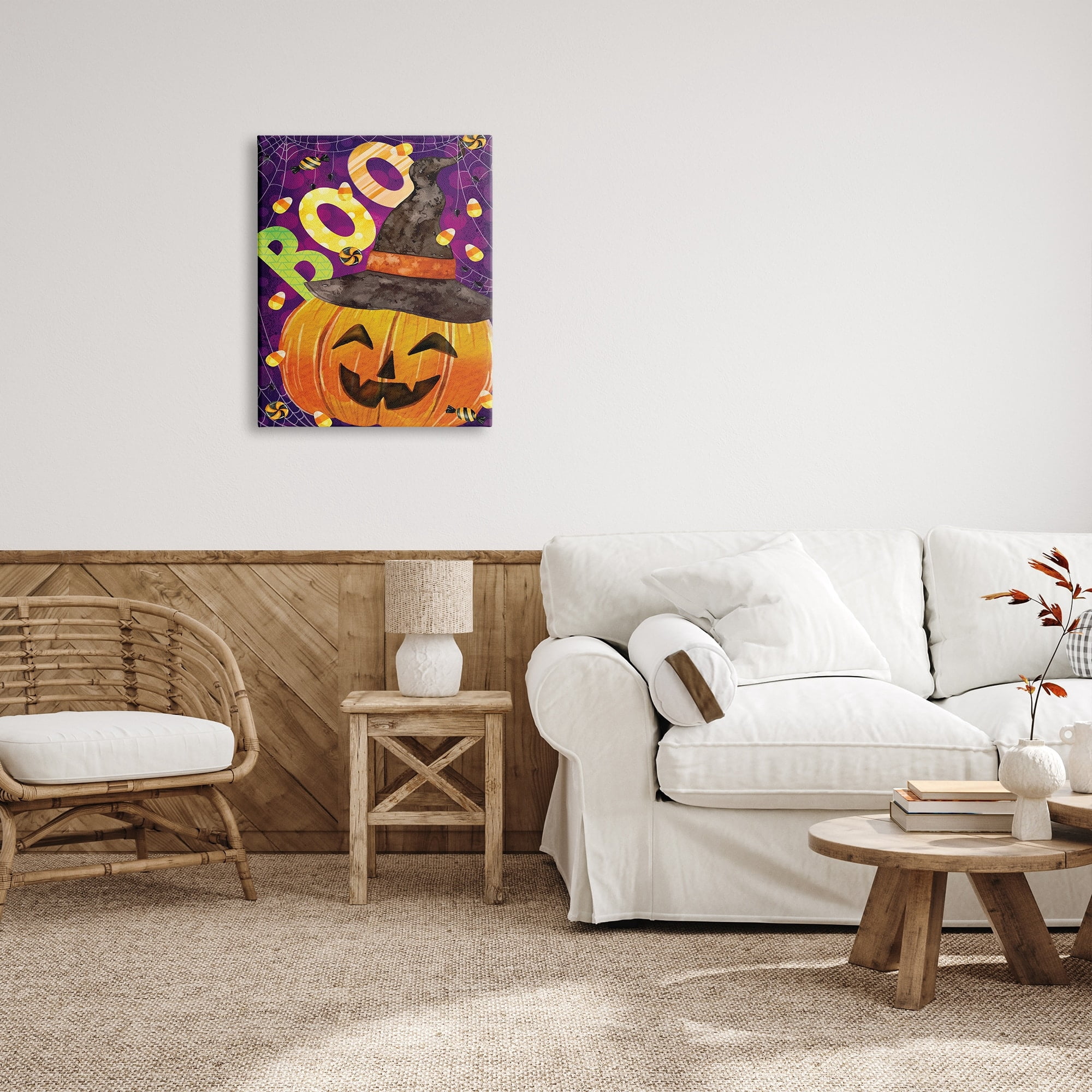 Stupell Industries Boo Jack-o-Lantern Halloween Candy Holiday Painting Gallery Wrapped Canvas Print Wall Art