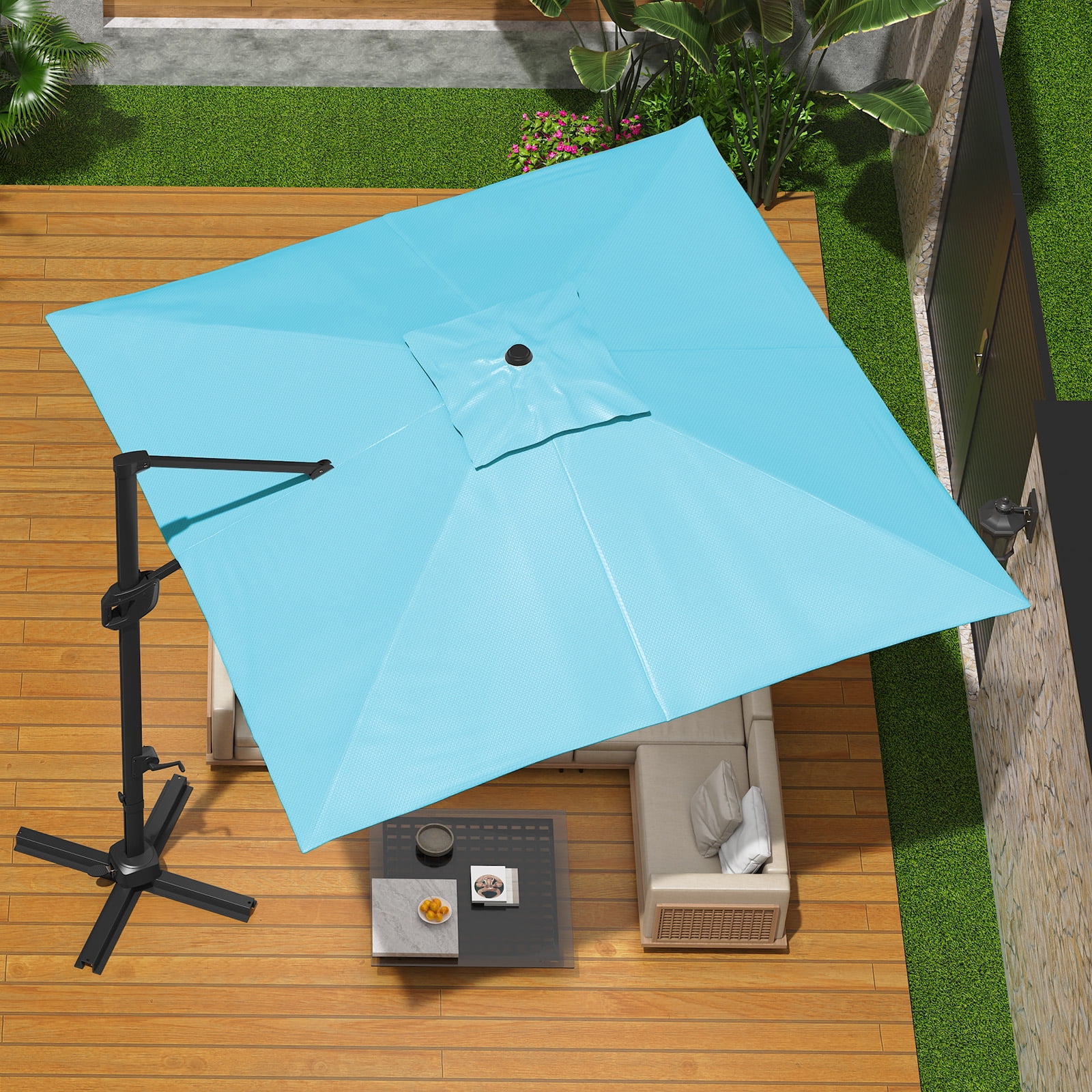 10FTx10FT Patio Umbrella Cantilever Offset with Base Included, 360-Degree Rotation Windproof Sun Shade  Rectangle Yard Umbrella for Outdoor Garden, Deck, Pool