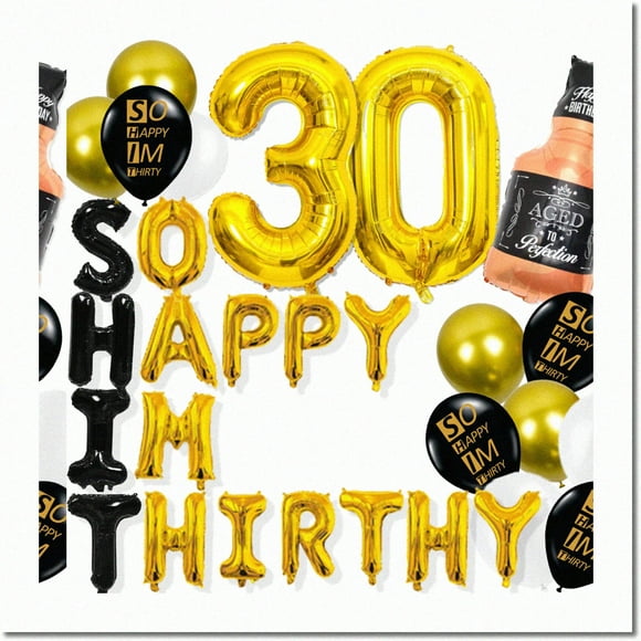 Golden Milestone: Dirty 30 Celebration Kit - Black & Gold Décor for Him, So Happy I'm Thirty Balloons, Banner & More!