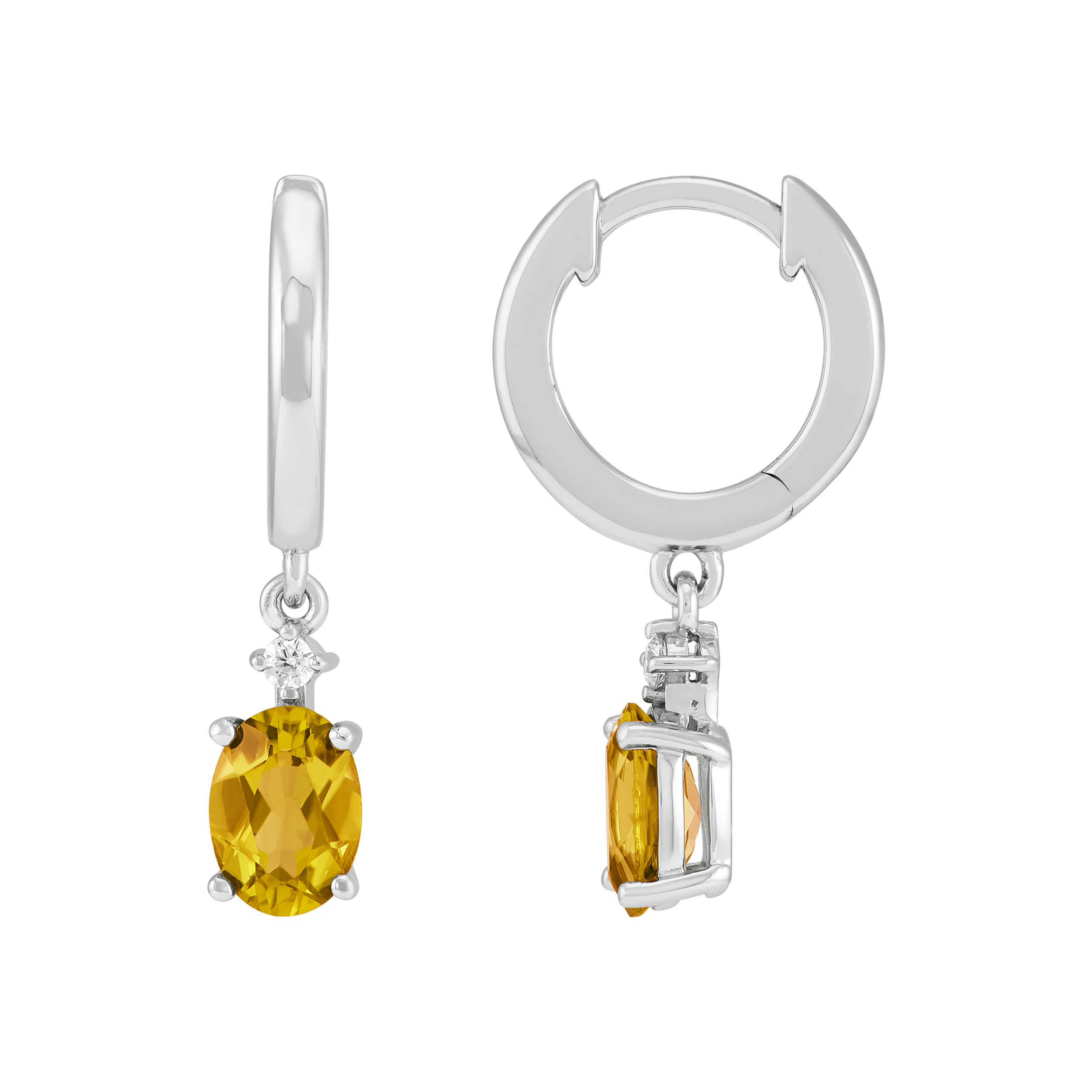 Brilliance Fine Jewelry Oval Citrine and White Cubic Zirconia Hoop Earrings in Sterling Silver