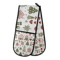 Yayeee Double Oven Mitt Kitchen Heat Resistant Baking 35" x7" Quilted Glove, Green Nordic Christmas