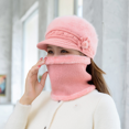 thumbnail image 3 of Gorro de punto de pelo de conejo de otoño e invierno para personas de mediana edad y mayores, conjunto de tres piezas de gorro de lana cálido de invierno para niños y bufandas, 3 of 6
