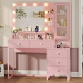 thumbnail image 2 of AMUZER Vanity Desk with Mirror and Lights, Makeup Vanity with Charging Station, 5 Drawers, Storage Shelves, Morden Pink Makeup Table for Girls Women, 2 of 8