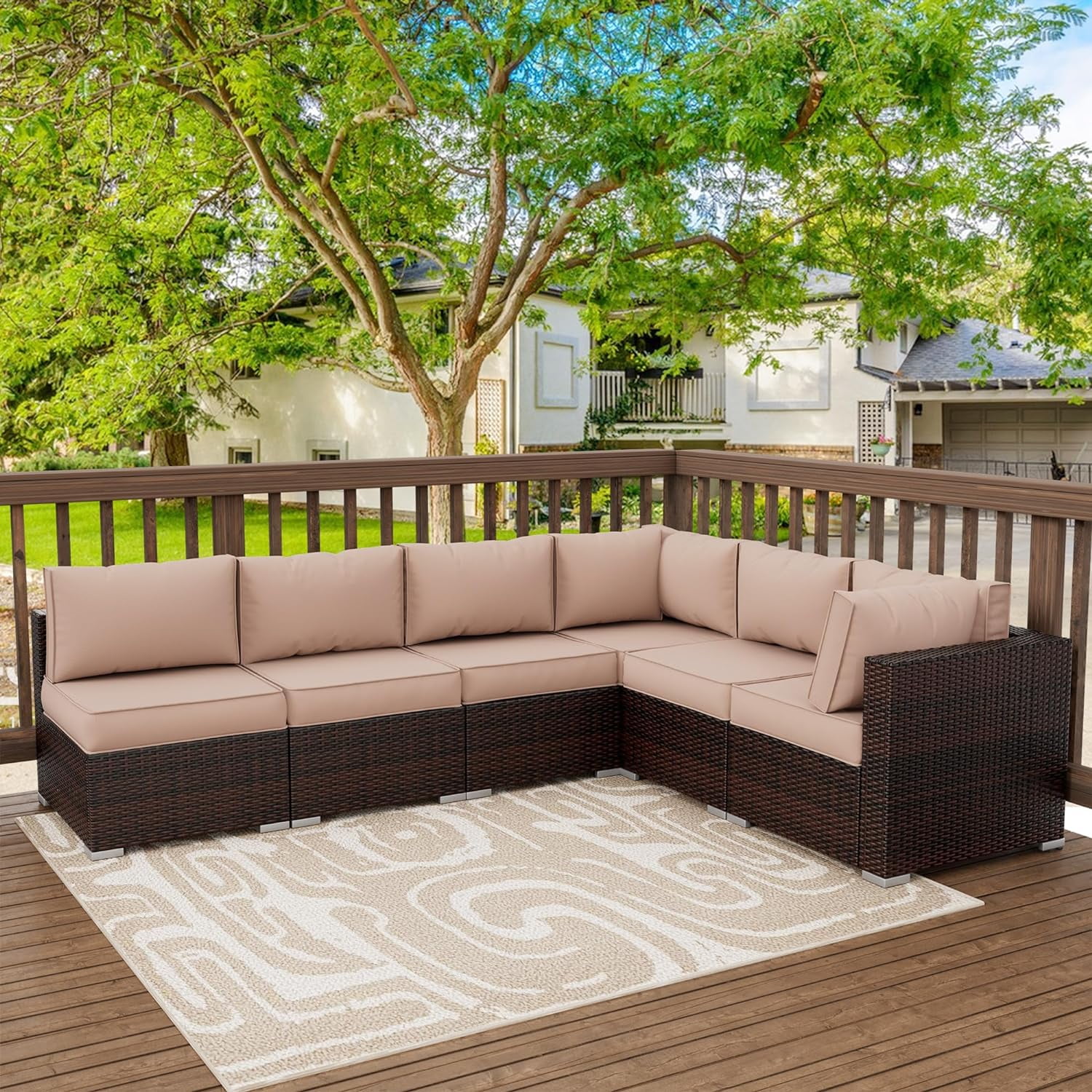 ELPOSUN Outdoor Cushions for Patio Furniture Replacement, Waterproof Patio Furniture Cushions, Deep Seat Patio Cushions, Patio Seat Cushions for Outdoor Sectional (Beige)