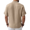 thumbnail image 3 of Men's Cotton Linen Henley Shirt 2026 Short Sleeve Button Down Shirts Solid Casual Summer Beach T-Shirts Complexion 5XL, 3 of 6