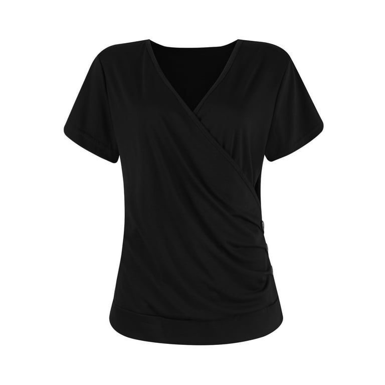 GceSteap Women's Summer Tops Short Sleeve Slim Fitted Deep V
