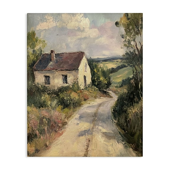 Stupell Industries Scenic Cottage Road Landscape & Nature Painting Wrapped Canvas Canvas Art Print Wall Art, 16 x 20