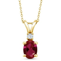 Gem Stone King 18K Yellow Gold Plated Silver Red Created Ruby Pendant Necklace for Women (1.40 Cttw, Oval 8X6MM, with 18 inch Chain)
